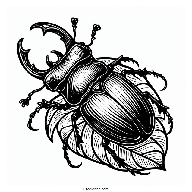 Scary Large Stag Beetle Coloring Page On Leaf