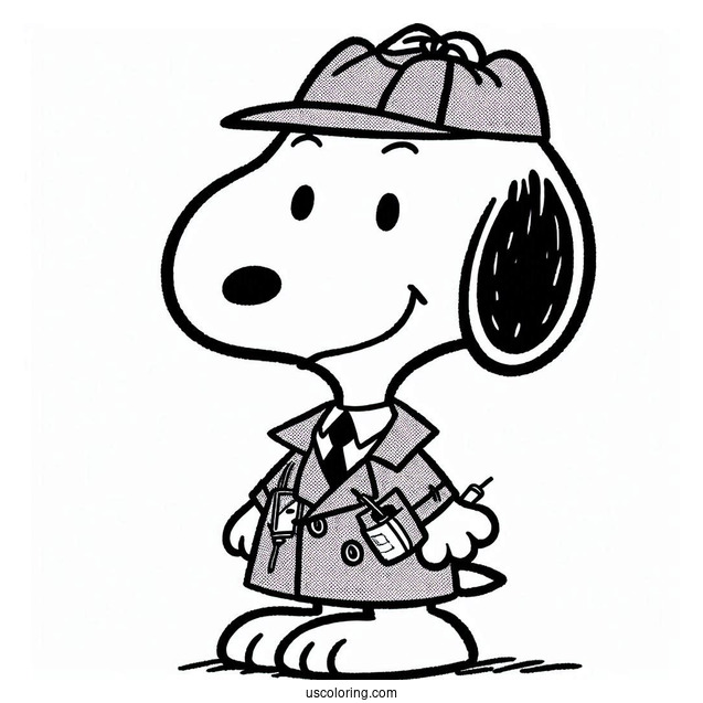 Snoopy As a Detective Coloring Sheet