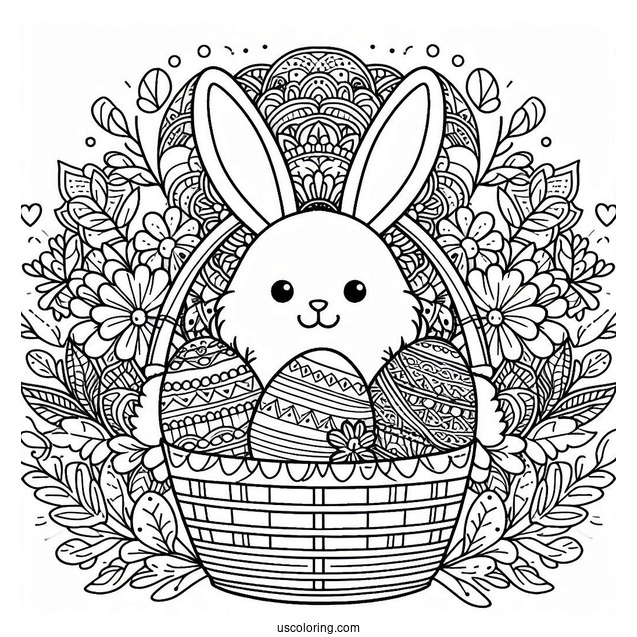 Easter Coloring Page Of Easter Egg Basket With Bunny Ears Mandala