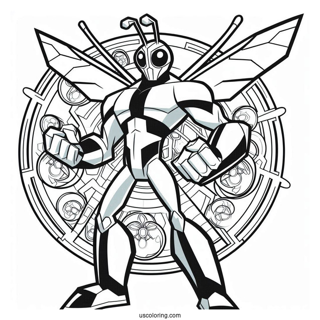 Ben 10 Coloring Page Of Stinkfly In Front Of Omnitrix