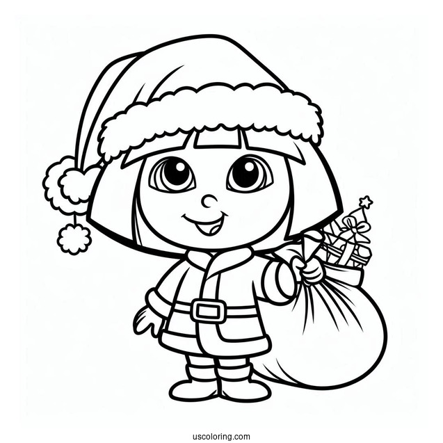 Dora Dressed In a Santa Suit Coloring Page