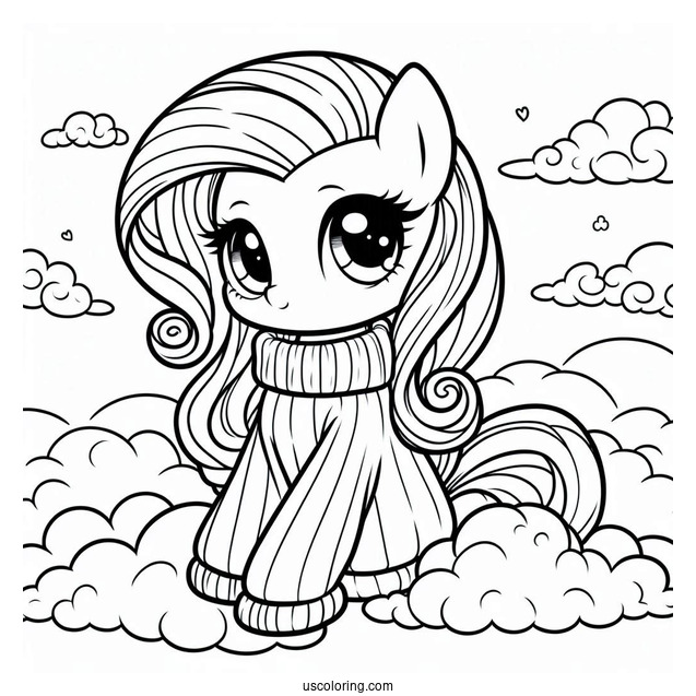 Rarity Coloring Page Wearing A Baggy Sweater On The Clouds