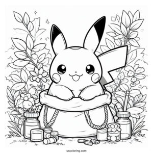 Chibi Pikachu In A Bag Coloring In