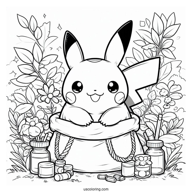 Chibi Pikachu In A Bag Coloring In
