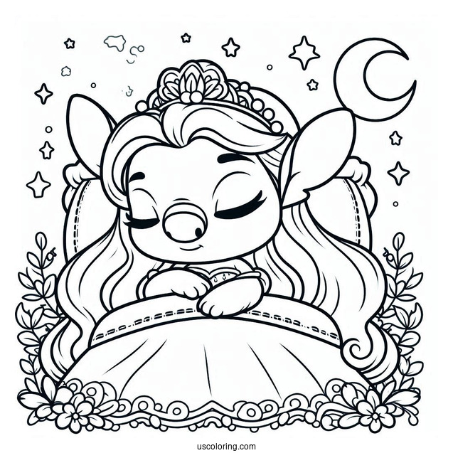 Sleeping Beauty Coloring Page Of Kawaii Stitch As Princess Aurora For Preschoolers