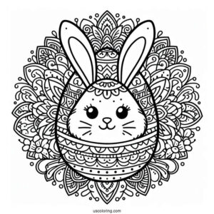 Easter Coloring Page Of Easter Egg With Bunny Ears Mandala