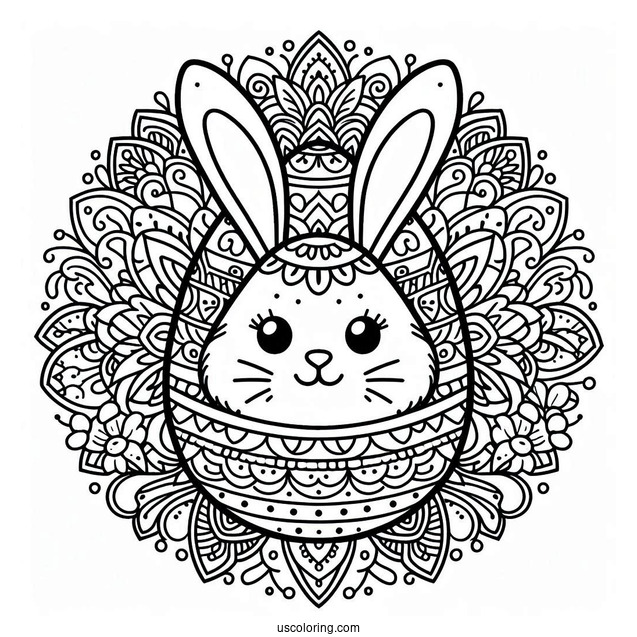 Easter Coloring Page Of Easter Egg With Bunny Ears Mandala