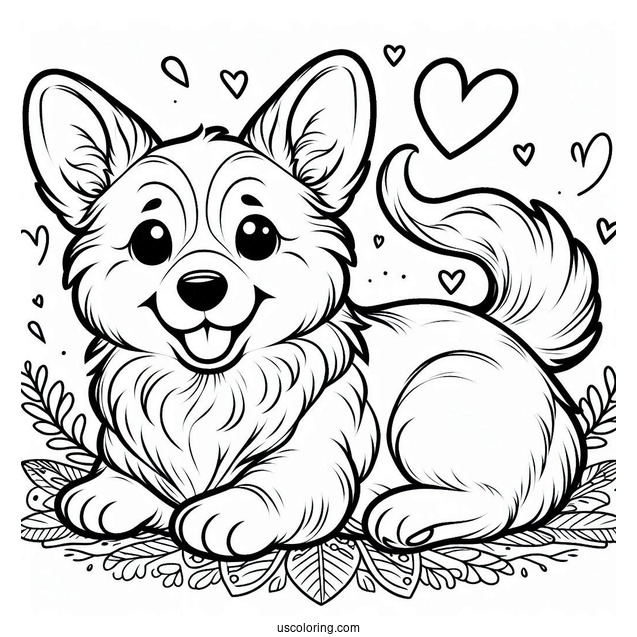 Heart Shaped Corgi Coloring Page Butt