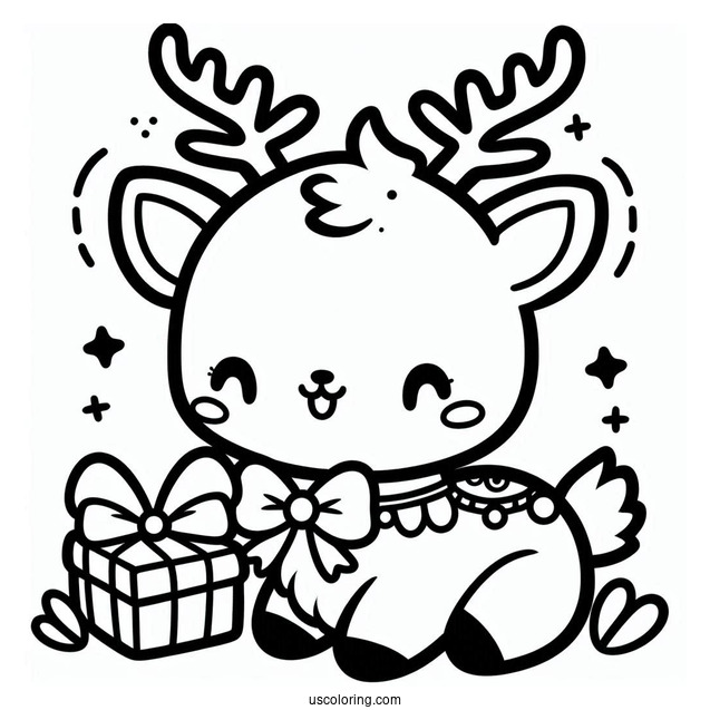 Adorable Kawaii Themed Reindeer To Color