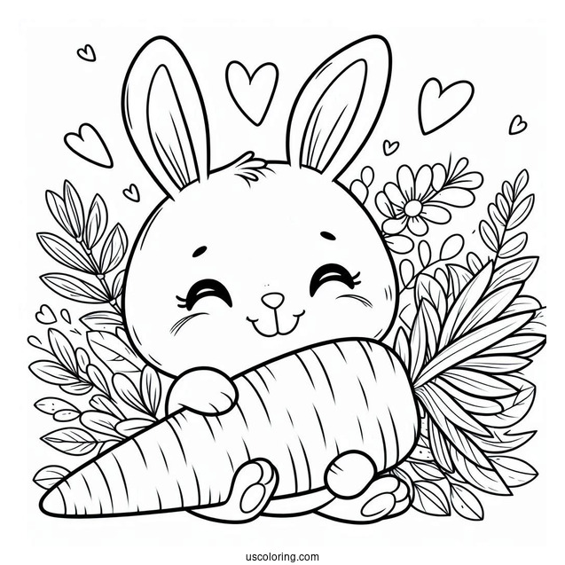 Smiling Easter Bunny Coloring Page Hugging Huge Carrot