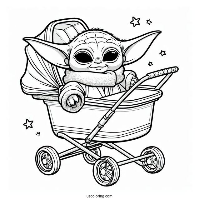 Baby Yoda In Hovering Pram To Color