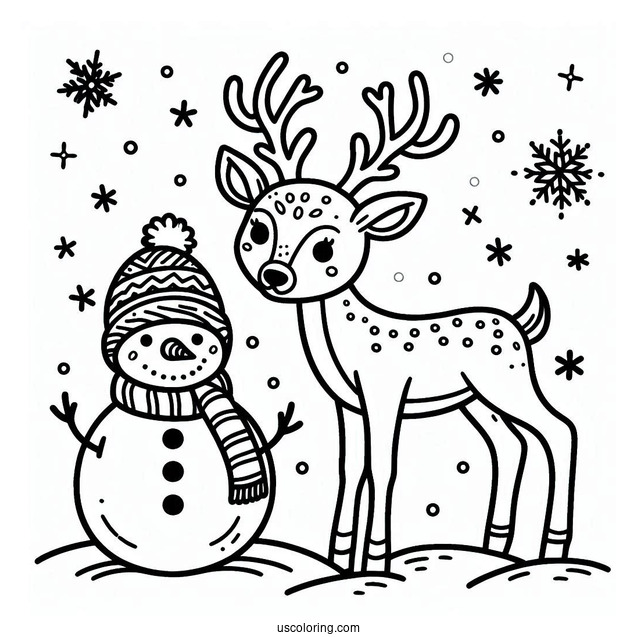 Reindeer And Snowman To Color