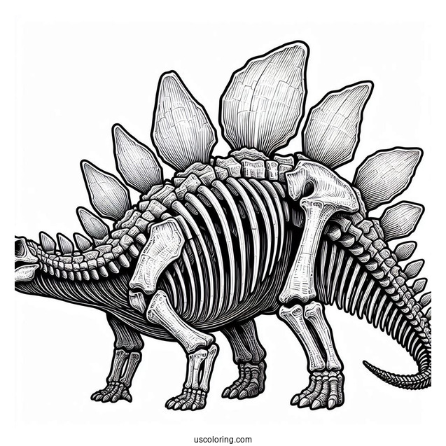 Detailed Stegosaurus Coloring Page Skeleton Side View