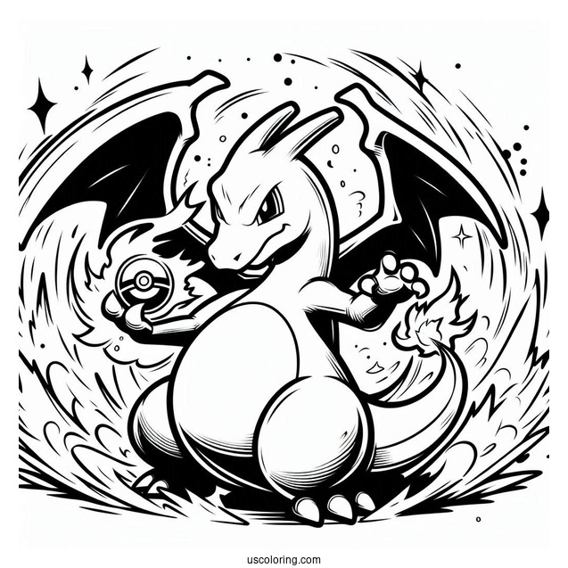 Charizard Continuous Blaze Ball Pokemon Card Coloring Page