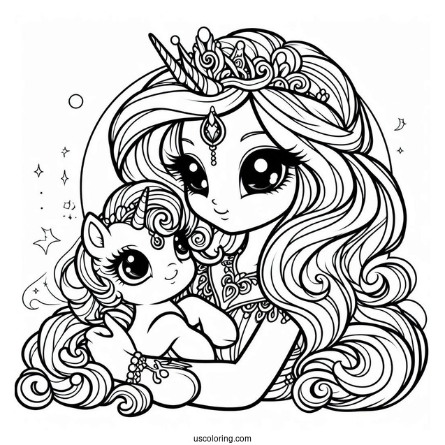 Princess Moonlove With Baby Rarity Coloring Page