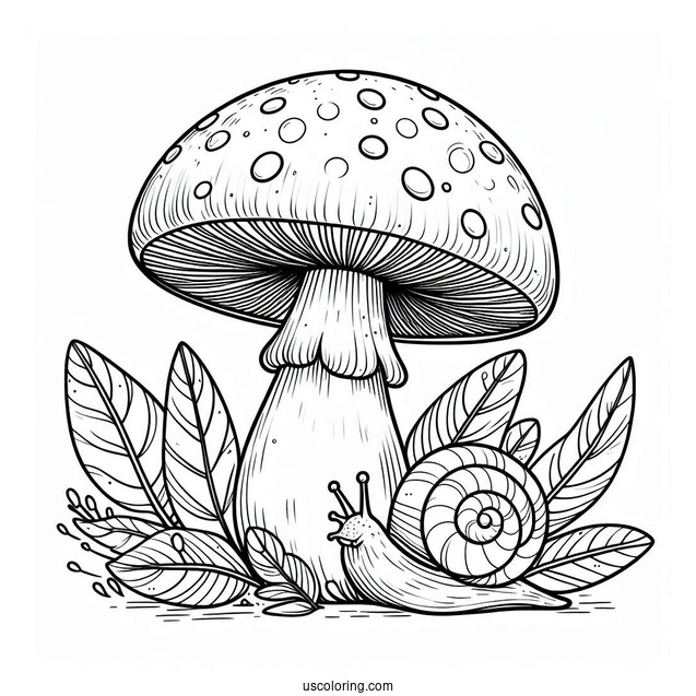 Amanita Muscaria Mushroom Coloring Page With Snail
