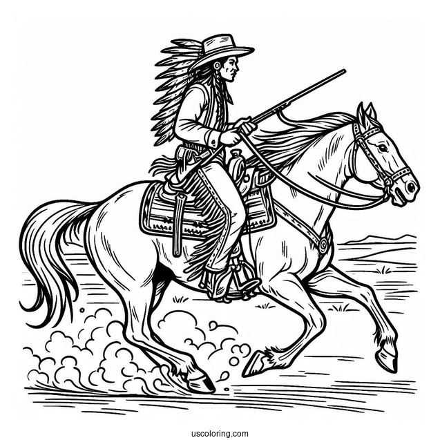 Cowboy Coloring Page Of Native American Riding A Horse