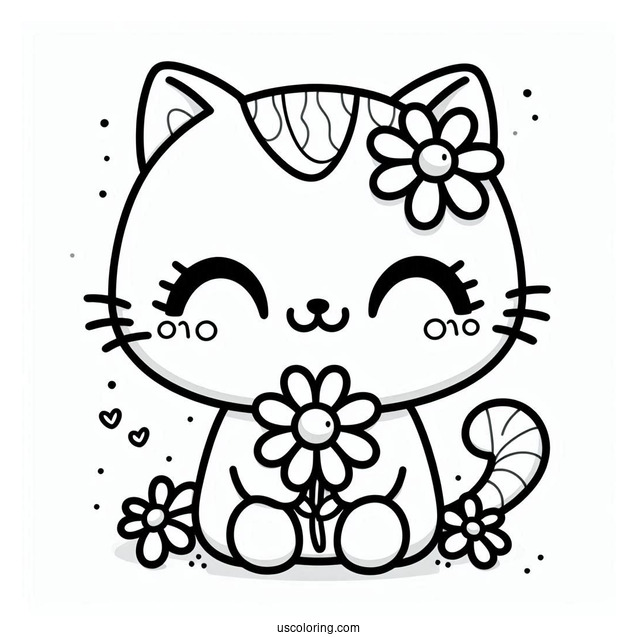 Smiling Critters Coloring Page Of Chibi CatNap Holding A Flower For Kids