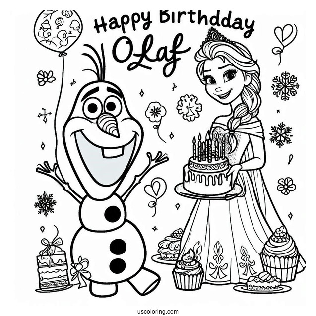 Olaf Happy Birthday Coloring Page For Kids