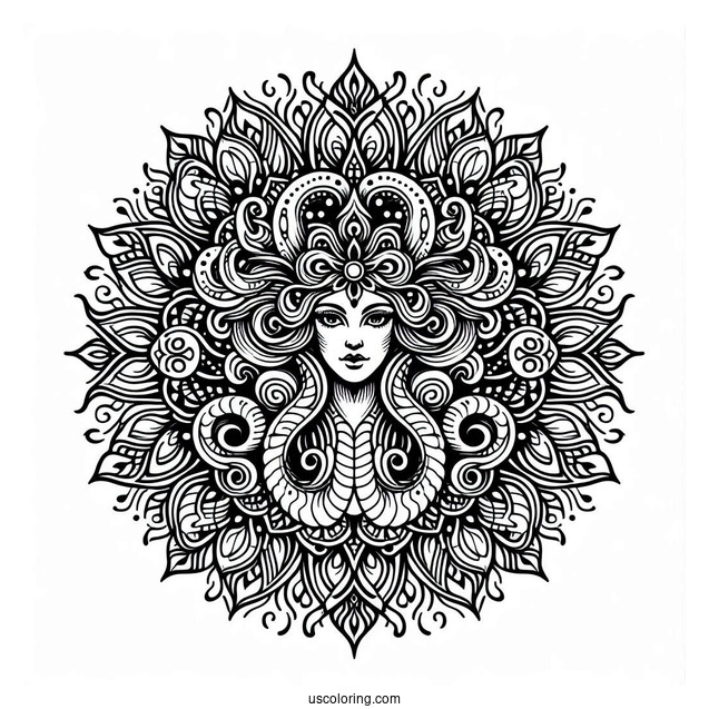 Intricate Medusa Coloring Page Mandala
