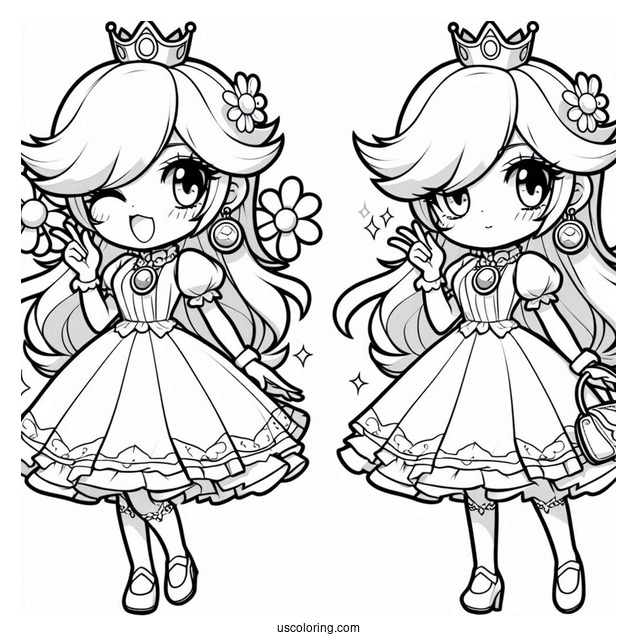 Anime Style Princess Rosalina Coloring Page With Peach, And Daisy