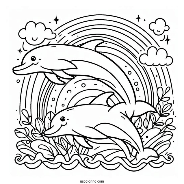 Dolphins With Rainbow Coloring Page