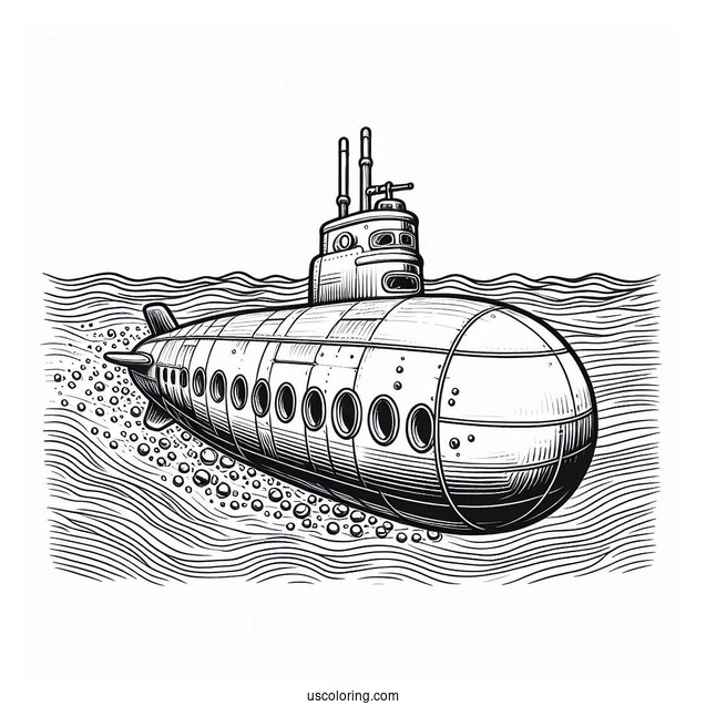 Giant Submarine Coloring Page Near The Surface Of The Water