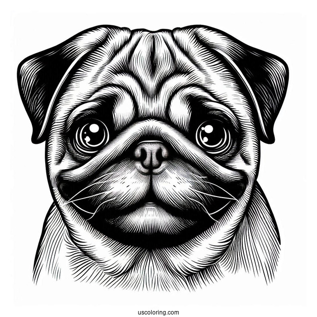 Detailed Pug Face Coloring Page