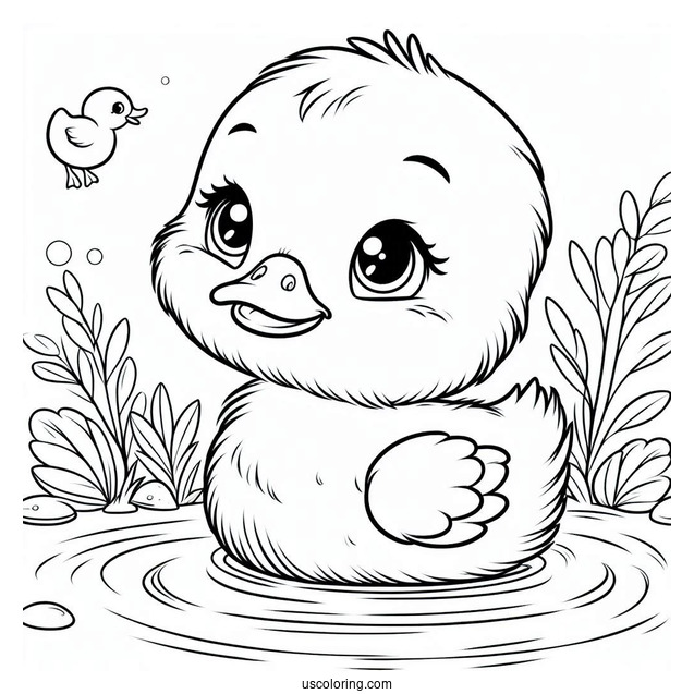 Adorable Duckling Floating In Pond