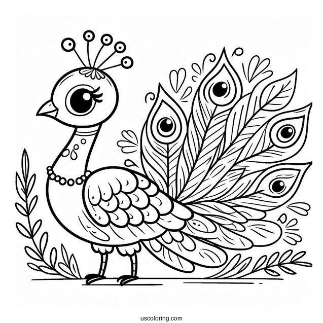 Happy Peacock Coloring For Toddlers