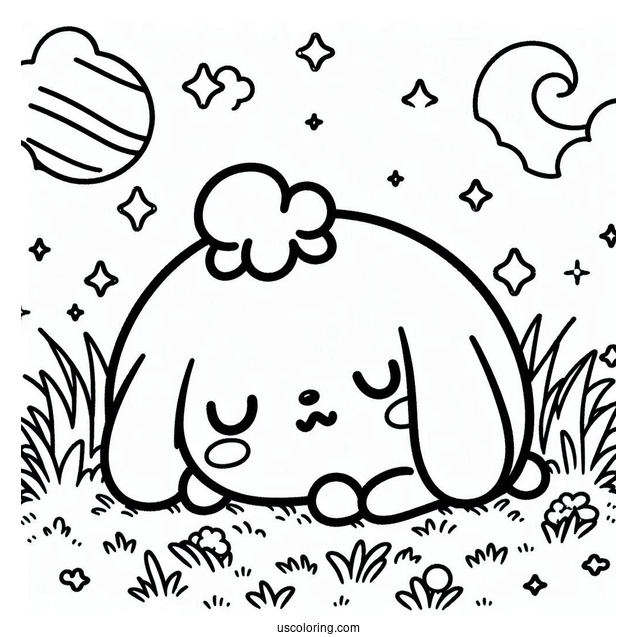 Pompompurin Sleeping On Grass Coloring Page