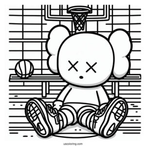 KAWS Coloring Page Companion Sitting In Basketball Court
