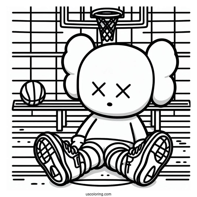 KAWS Coloring Page Companion Sitting In Basketball Court