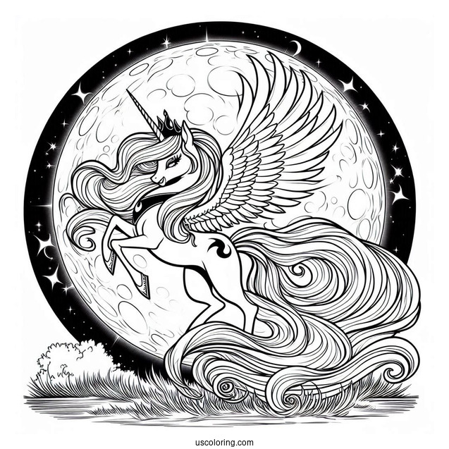 Princess Luna Coloring Page Rearing In Front Of Full Moon