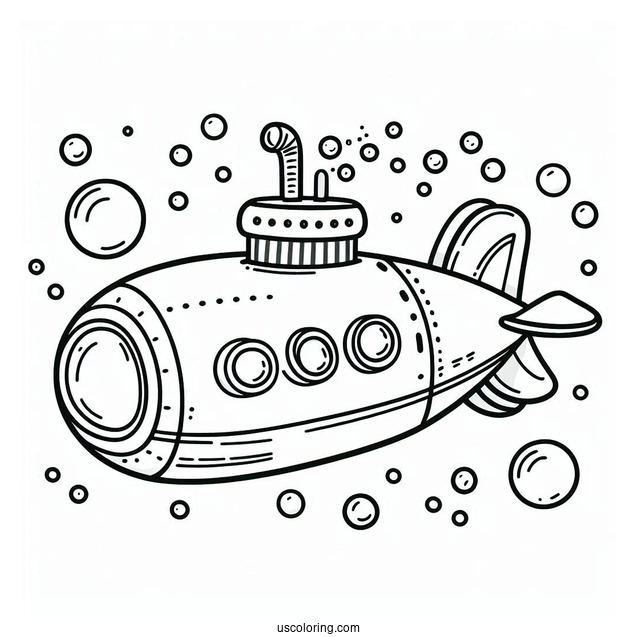 Easy Submarine Coloring PagevWith Bubbles For Preschoolers