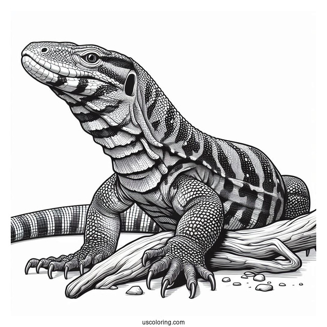 Realistic Asian Water Monitor Lizard Coloring Page