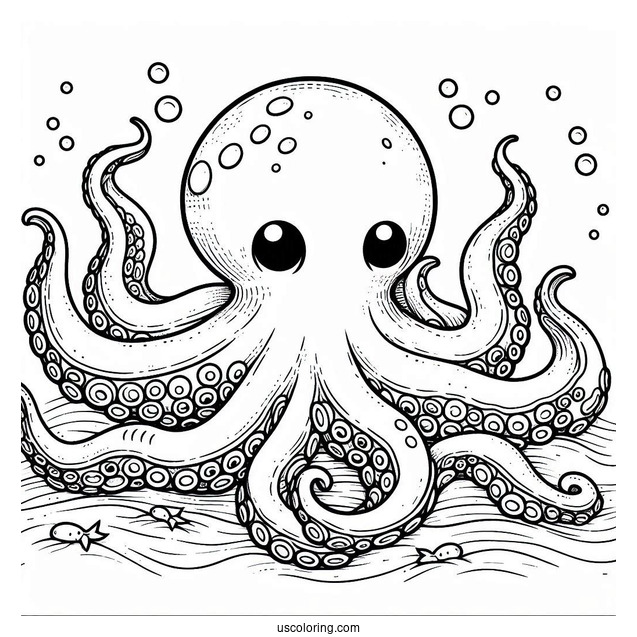 Scary Octopus Coloring Page Swimming In The Ocean