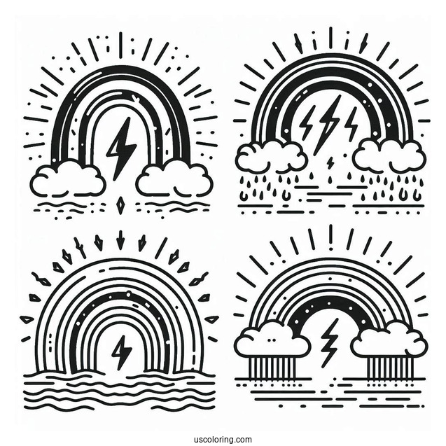 Rainbow With Storm Clouds And Lightening To Color