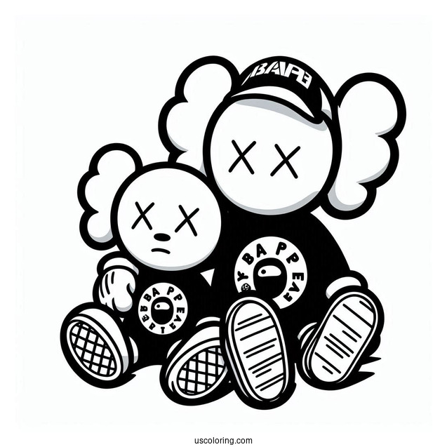 KAWS Coloring Page Companion In Bape Shirt12