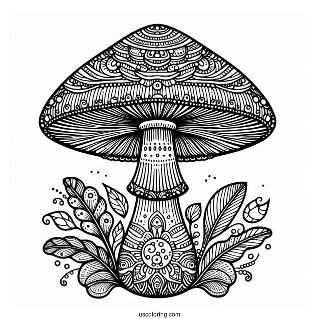 Complex Mushroom Coloring Page Mandala