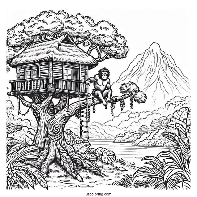 Tarzan Coloring Page Tree House In The Jungle