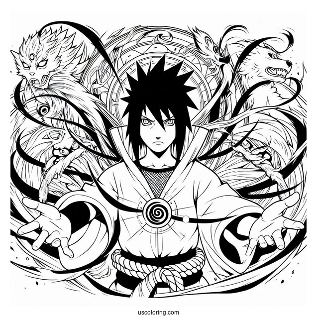 Uchiha Sasuke Coloring Page Using Susanoo In Battle
