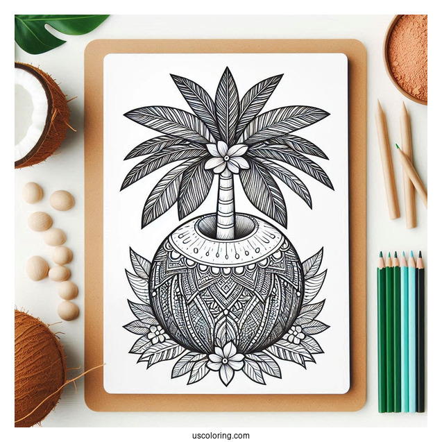 Festive Coconut Coloring Page Tree Mandala