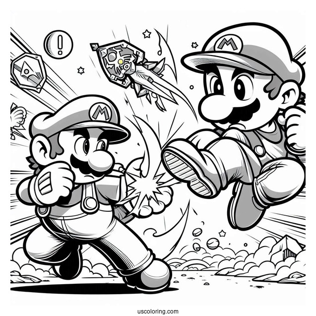 Super Smash Bros Coloring Page Of Mario Fighting Zelda