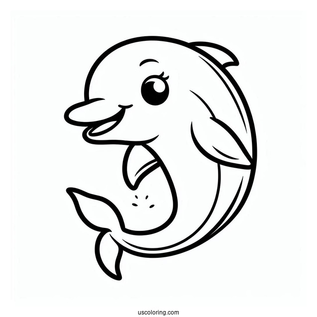 Simple Outline Of Smiling Dolphin To Color