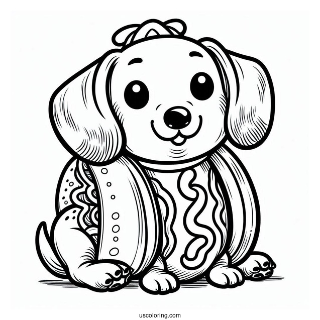 Dachshund Coloring Page In Hotdog Costume