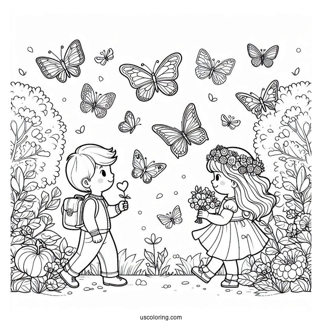 Boy And Girl Playing In Nature With Butterflies