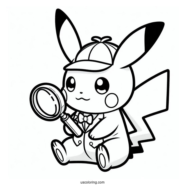 Coloring Page Of Detective Pikachu With Magnifying Glass