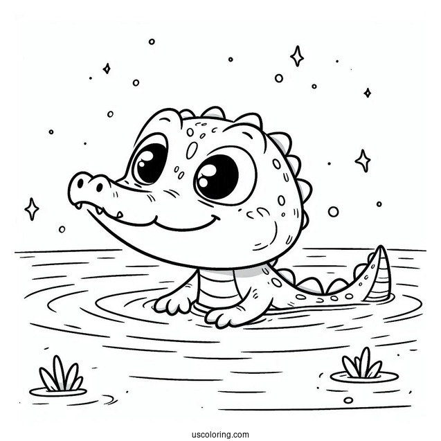 Coloring Page Of Baby Crocodile Poking Head Out Of Water