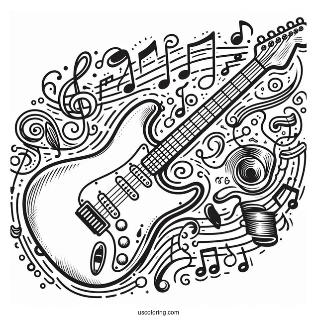 Music Coloring Page Of Electric Guitar Outline